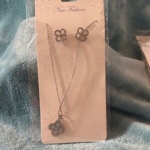 Silver & Blue Flower Jewelry Set